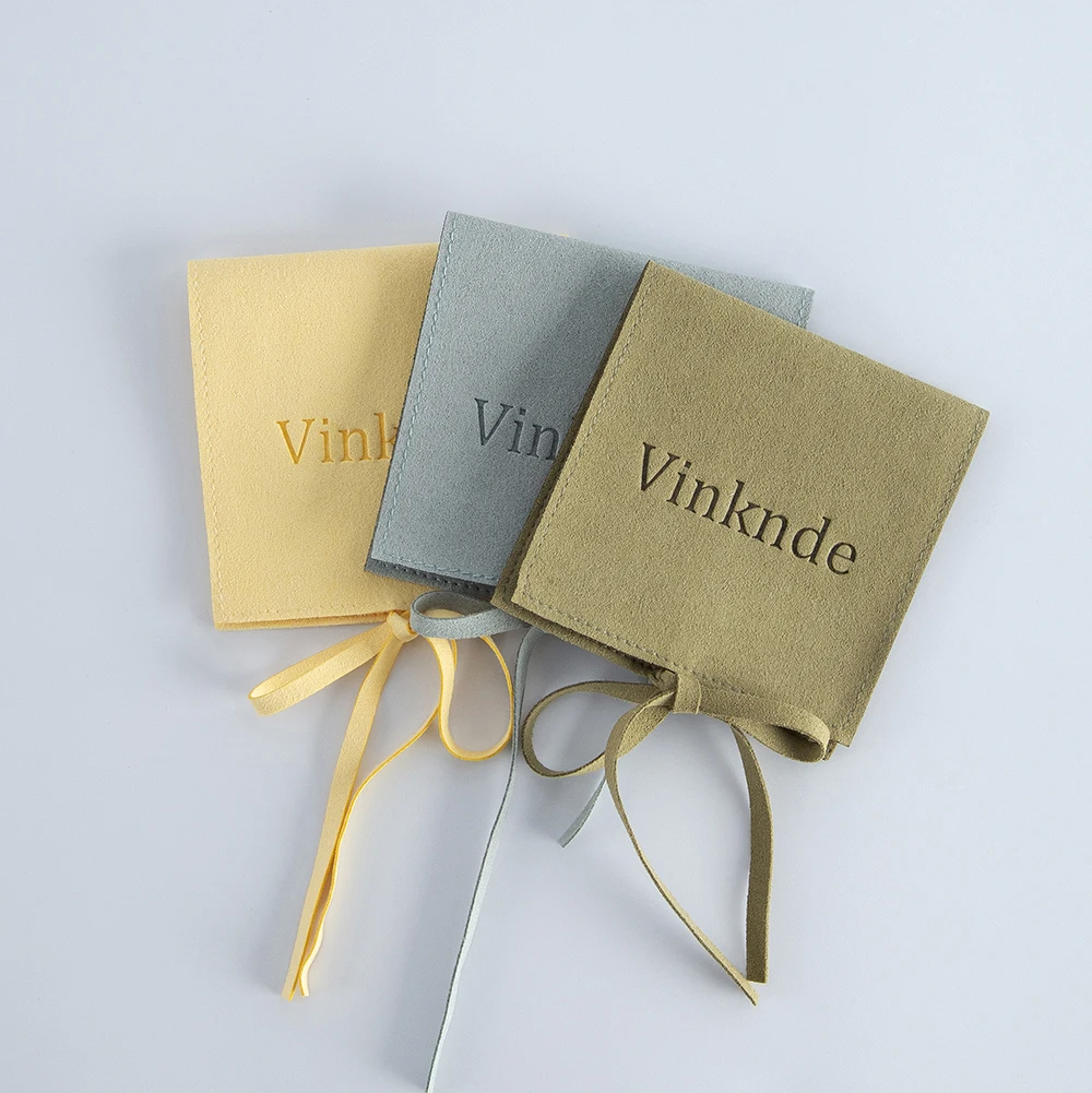 100Pack Customized Logo Fashion Jewelry Packaging Bags Microfiber Ribbon Gift Pouches Wedding Earrings Rings Keychain Organizer