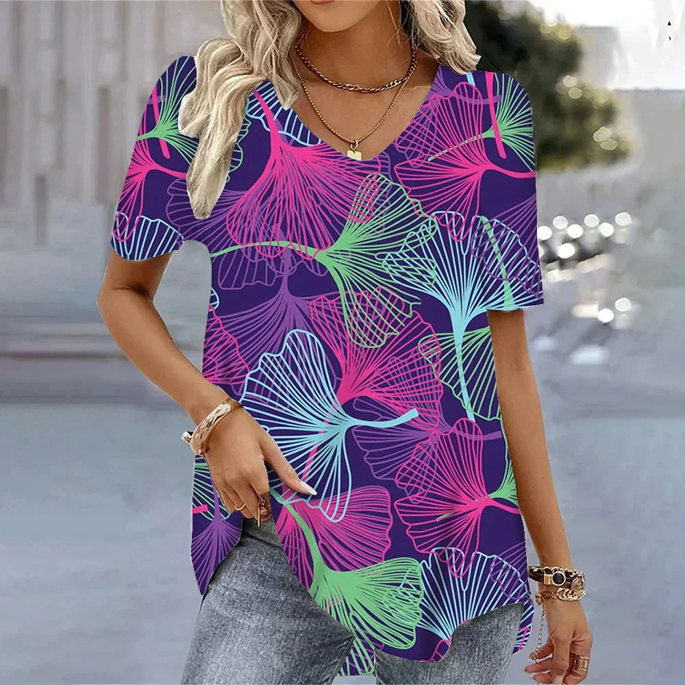 Women\'s 3d Bohemia Printed T shirts V-neck Short Sleeved Tops Fashion Hawaii Style Blouse Tops Tees Summer Clothing Hot Sale