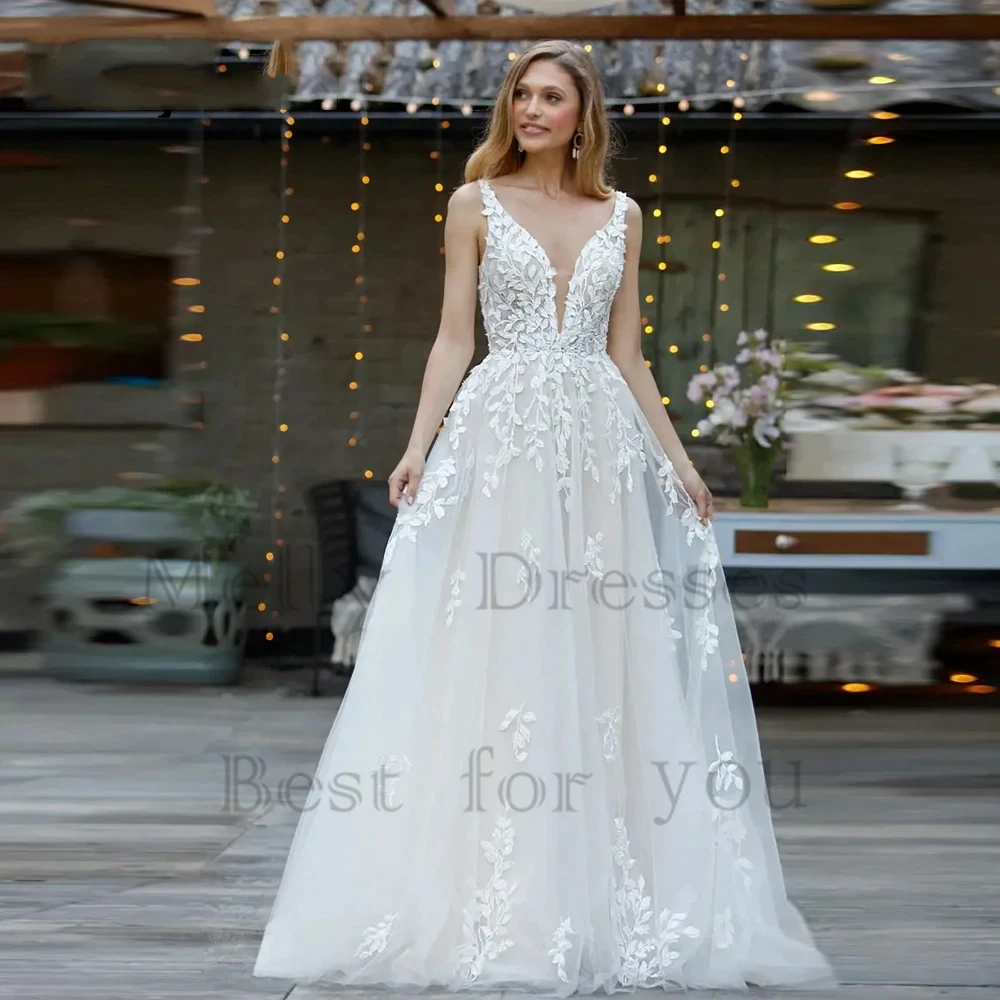 

Современные свадебные платья с V-образным вырезом и мягким тюлем 2024, свадебные платья без рукавов, женские трапециевидные платья Vestido De Novia, новые летние платья с открытой спиной