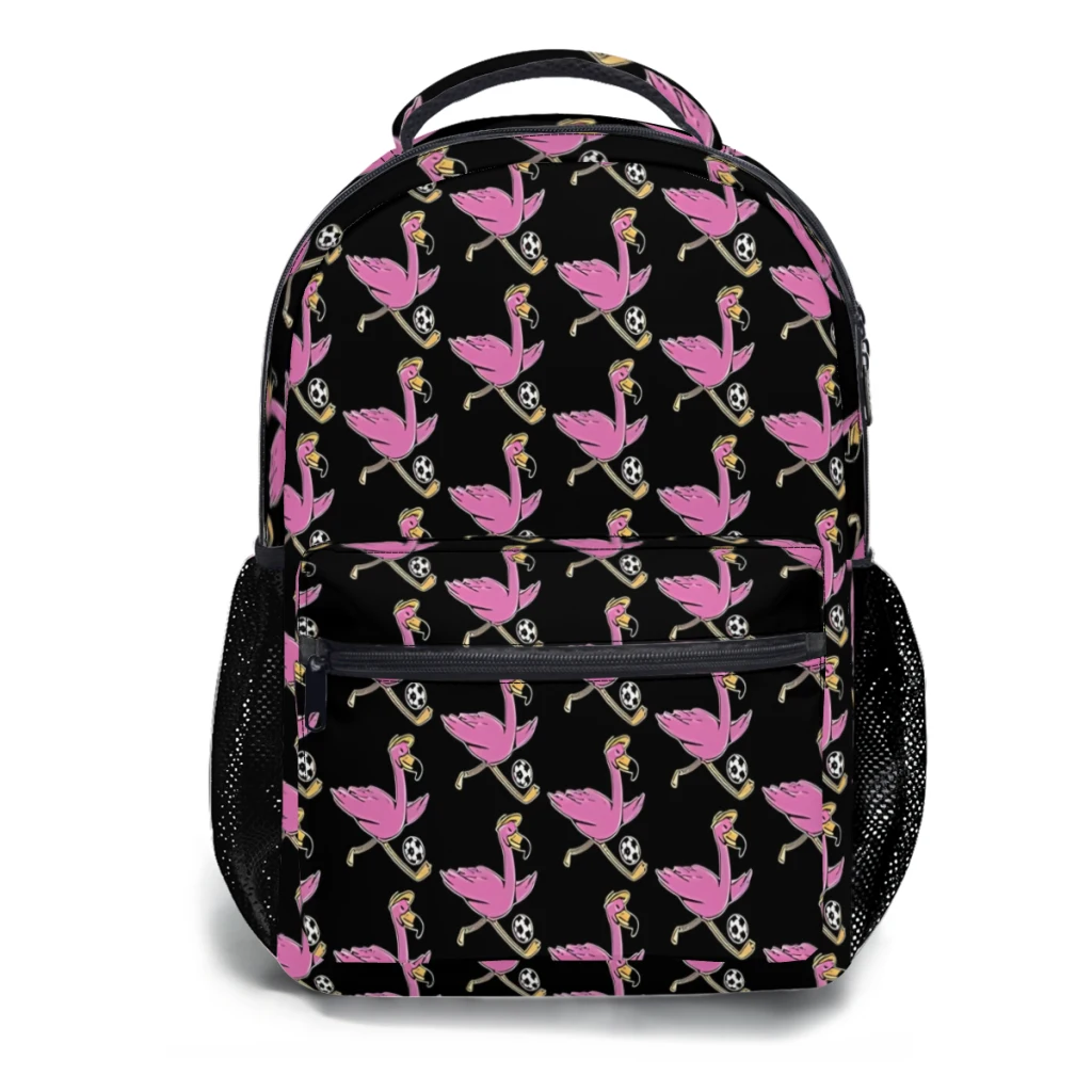 Nieuwe Modieuze Flamingo Vogel Voetbaldier En Sportliefhebber Grappige Ontwerppatroon Schooltas Print Rugzak 17Inch