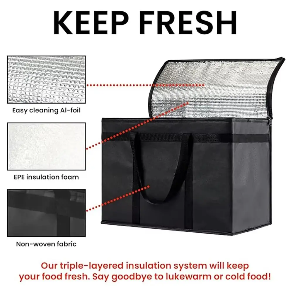 1Pcs Durable Large Capacity Insulated Bag Portable Zipper Tin Foil Food Bag 40L Refrigerated Bag Picnic Camping