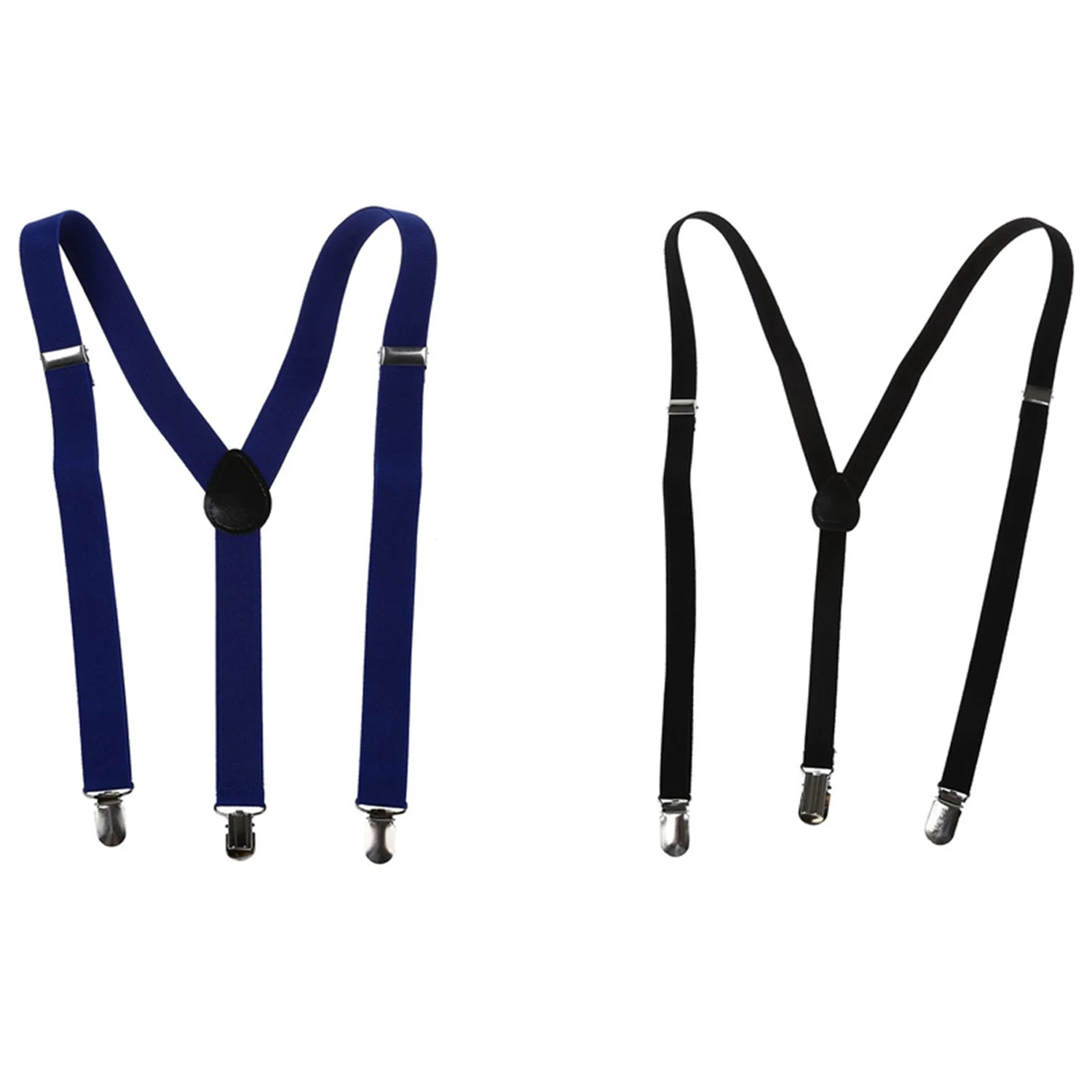 

Premium 2X Adult Adjustable Metal Clamp Elastic Suspenders Braces Dark Blue & Black