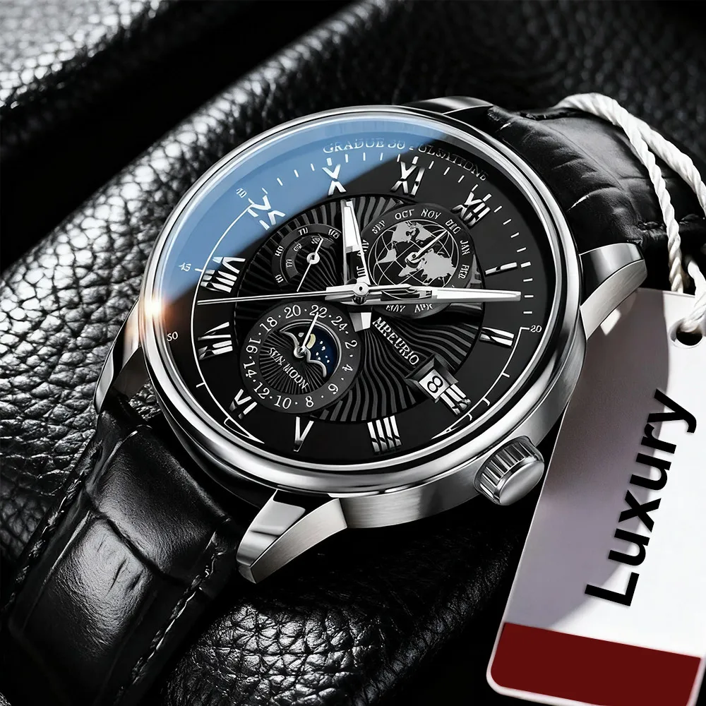 

2025 новые модные мужские часы, роскошные спортивные мужские наручные часы, водонепроницаемые светящиеся кожаные кварцевые часы с датой, мужские часы