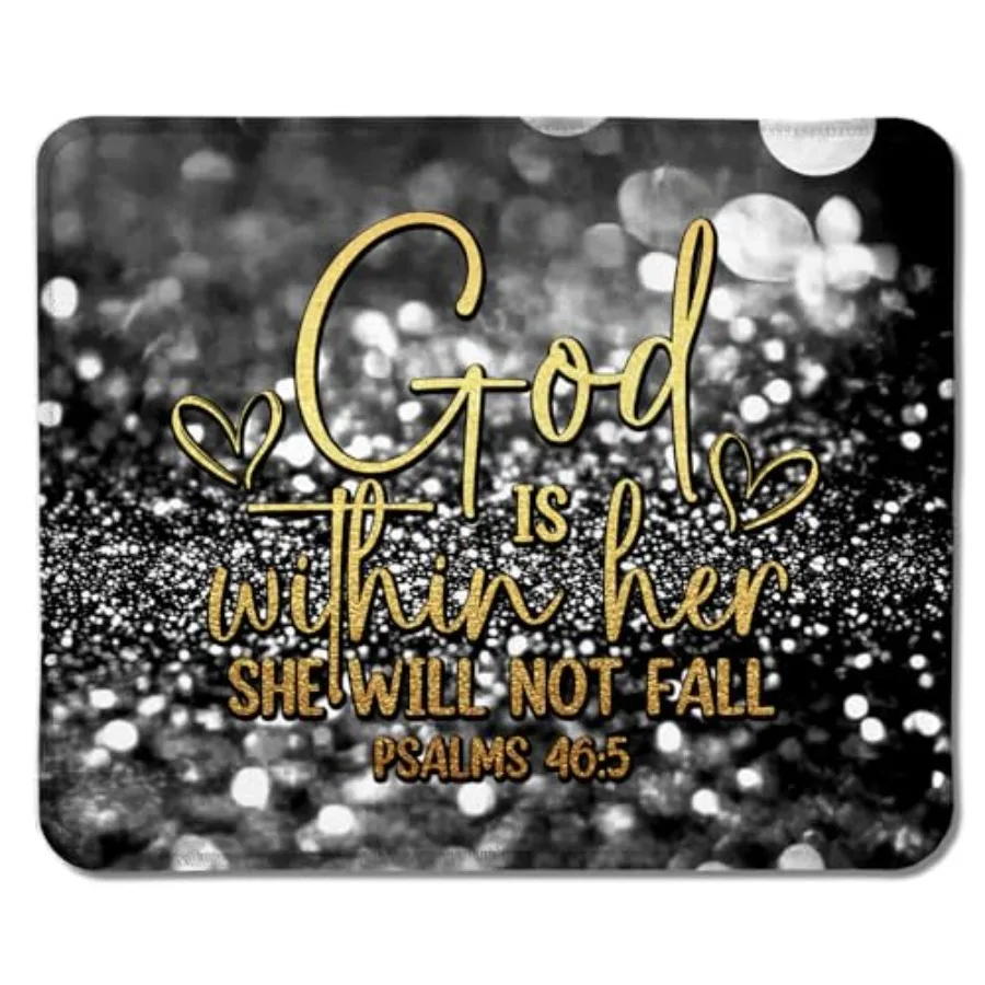 

Black Glitter Christian Mouse Pad, God is Within Her She Will Not Fall Bible Verse Mouse Pads for Wireless Mouse Computers Lapt