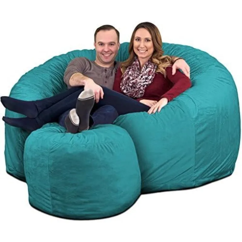 6ft Bean Bag Chair & Footstool, Oversize Bean Bag Chair for Adults, Comfy Chair Bean Bag Couch Lounge Sofa Loveseat Furniture