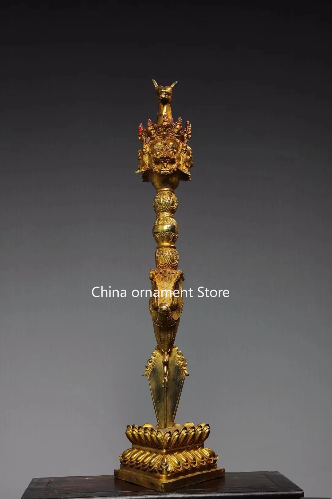 Pure copper gilt horse head Vajra demonic pestle protective magic tool copper belt base demonic pestle Buddha tool magic tool