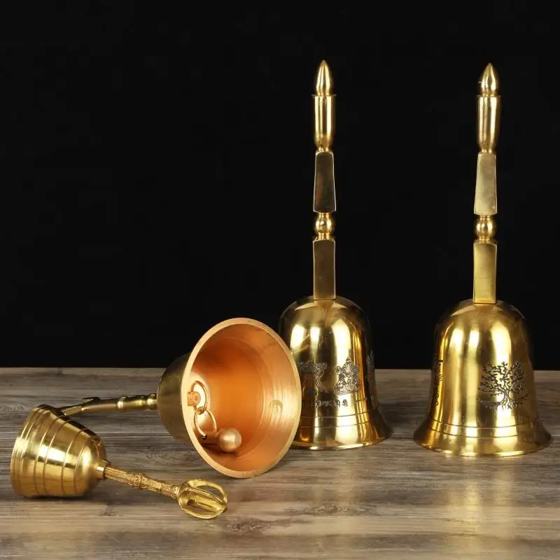 Vintage Decor Mini Altar Bell Pentagram Decorative Handheld Witches Bells Multifunction Meditation for Brass