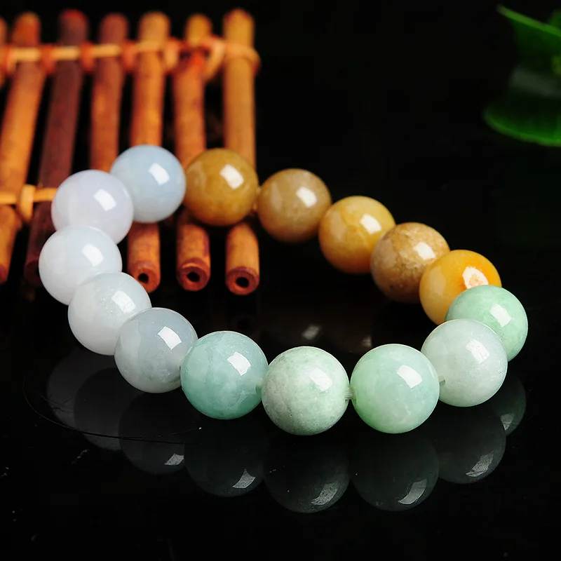 Pulsera de cuentas redondas de tres colores para hombres y mujeres, semilla glutinosa de hielo de jadeíta Natural