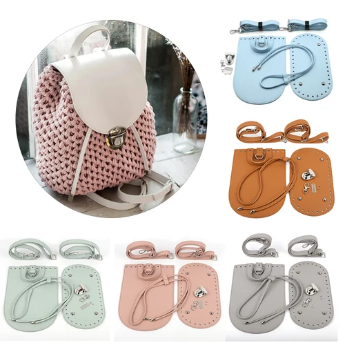 Imagen 1 del producto 1 Juego de mochila hecha a mano Diy, accesorios para bolso de hombro para mujer, correa para bolso de cuero, cubierta inferior con Hardware para bolso de ganchillo