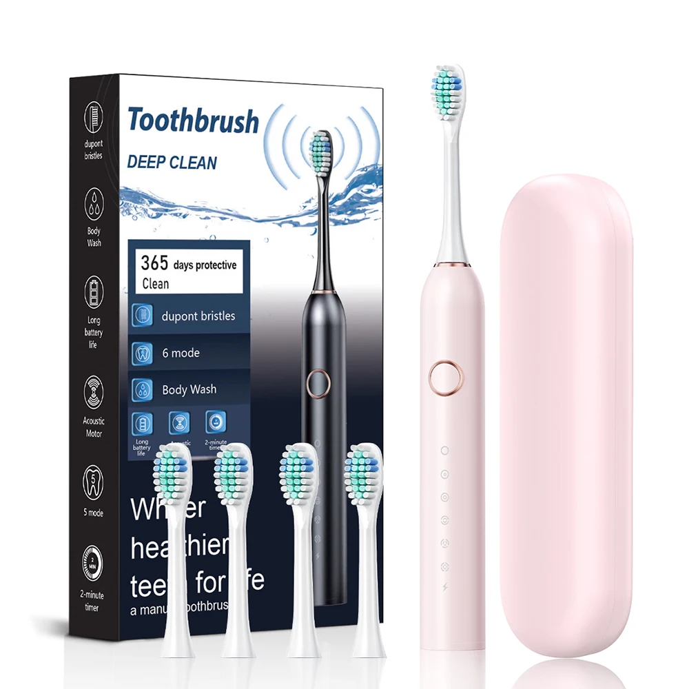 

Hicare New Electric Toothbrush, Household Ultrasonic Toothbrush, Whitening Toothbrush, 6-Modes, Soft Bristled, Pink