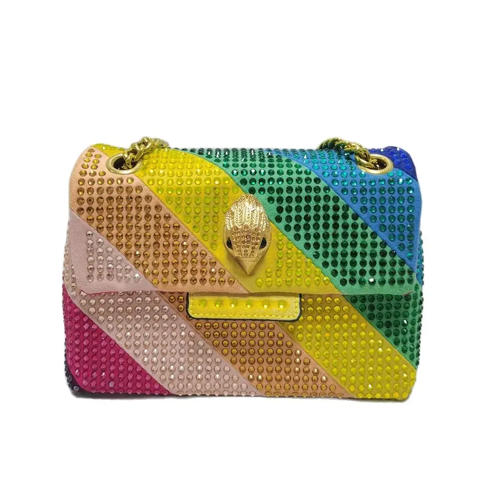 Rainbow Suede Women Purse Jointing Colorful Cross Body Bag Patchwork Stone Handbag