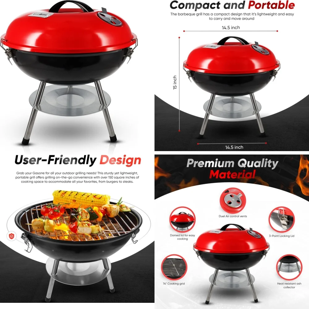 

bbq grills14 inch Portable Charcoal Grill with Lid and Locking Closure for Outdoor Patio Camping Barbecue Grilling Compact