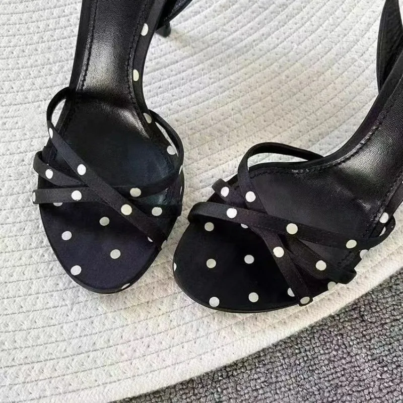 High Heels Women\'s Sandals Summer 2024 Dots Sandal Woman Women’s High Heel Slippers Luxury Women\'s Shoes on Offer Trend