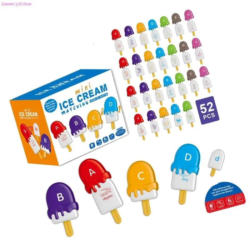 D0JC Ice Cream Thème d'apprentissage précoce pour les tout-petits 26pcs Numéro lettre correspondant aux jeux éducatifs