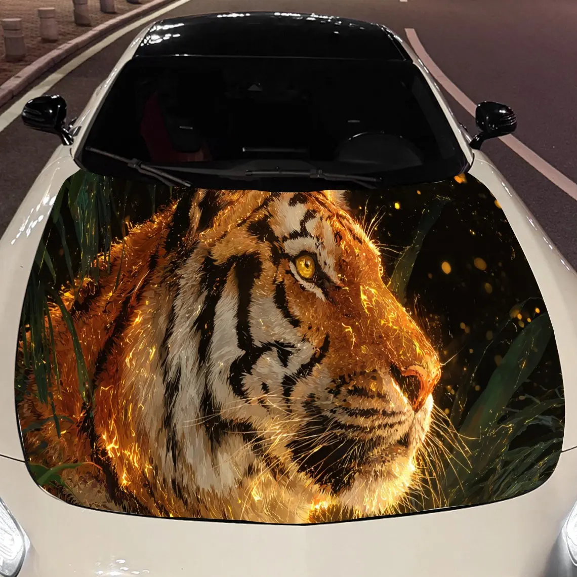 

Наклейка на капот двигателя автомобиля Majestic Golden Tiger and Stars, автоматические виниловые обертки, водонепроницаемая самоклеящаяся наклейка на автомобиль, прочный и муравей