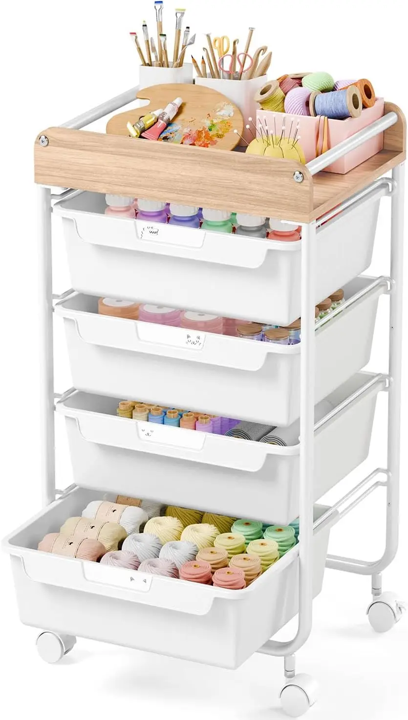 

Utility Cart with Drawers,Art Craft Organizers and Storage,Kids Craft Cart,（White-4-Drawer）