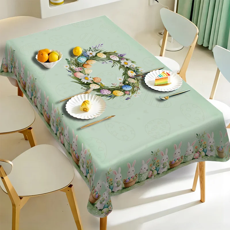 Mantel con Estampado de Conejito de Pascua, Decoración para Fiestas en Casa, Reutilizable, Guirnalda Floral de Primavera