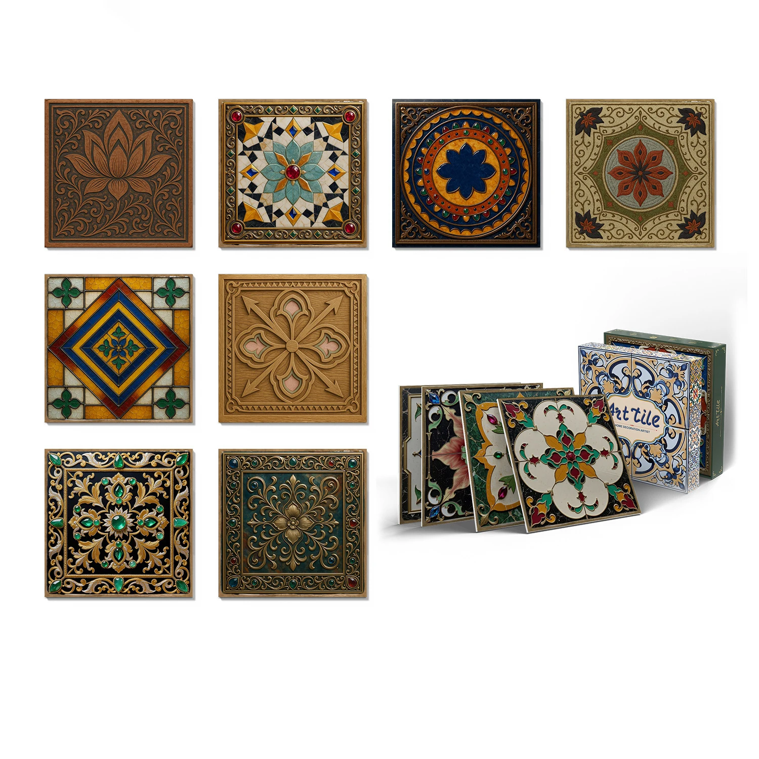 12Pcs 15x15cm 3D Retro Printing Tiles Stickers PE Thickened Foam Waterproof Self-adhesive Art Tile Decal for Kitchen AndBathroom