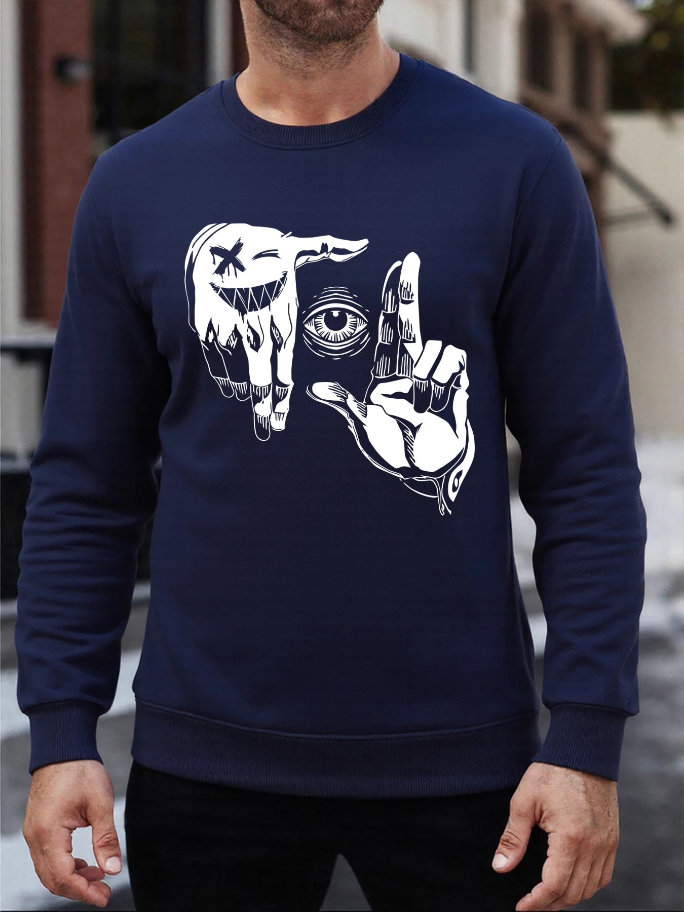 Vergleich zu Gesten Augen Drucke Pullover Männer Fleece Herbst Straße Sweatshirt Crewneck Mode Kleidung Casual Sportswear