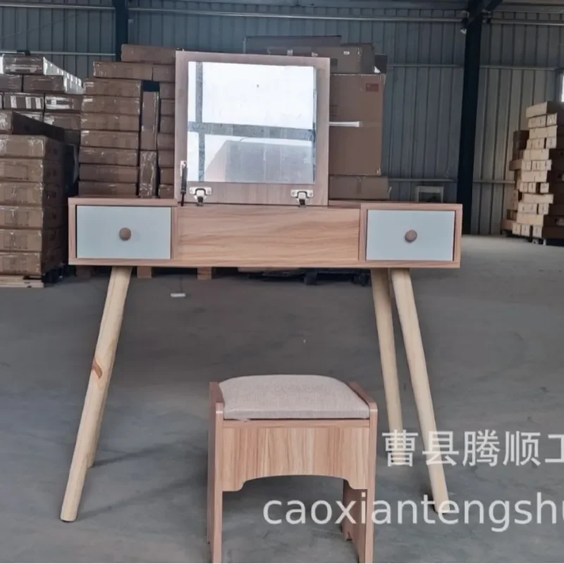 Wooden Princess Vanity Desk with Mirror Makeup Table Writing Desk for Bedroom Rental Home Decor