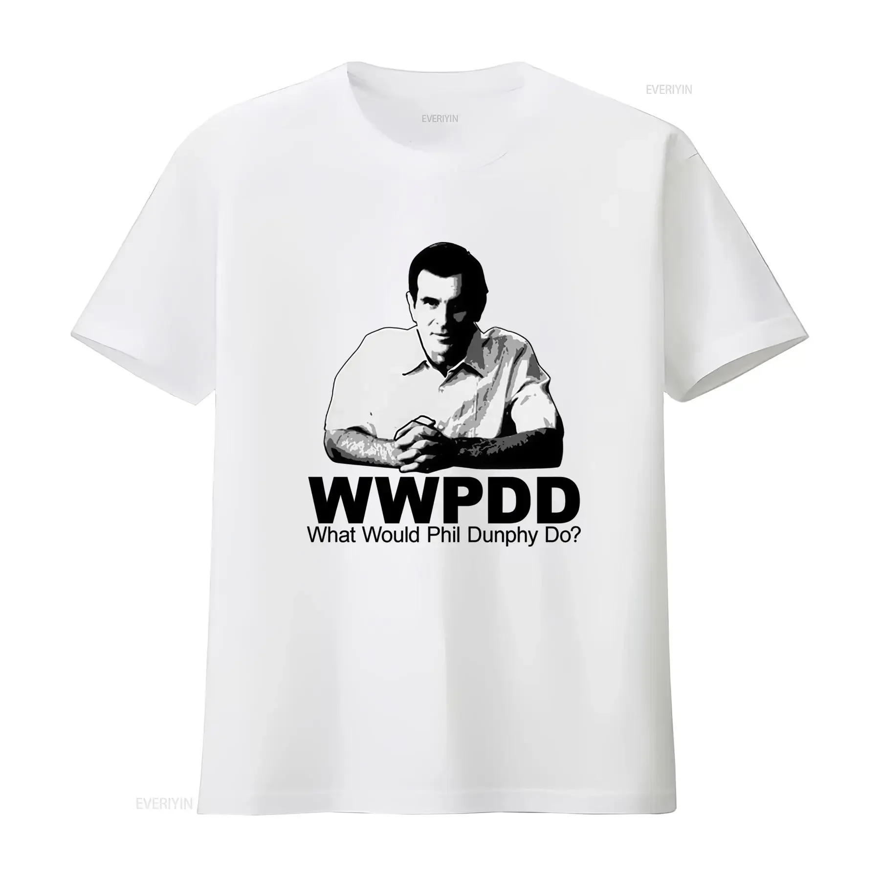 Men'S Modern Family Phil Dunphy Funny TV Show T Shirt White with Black WFPDD Text Casual Round Neck Soft Breathable Fabric