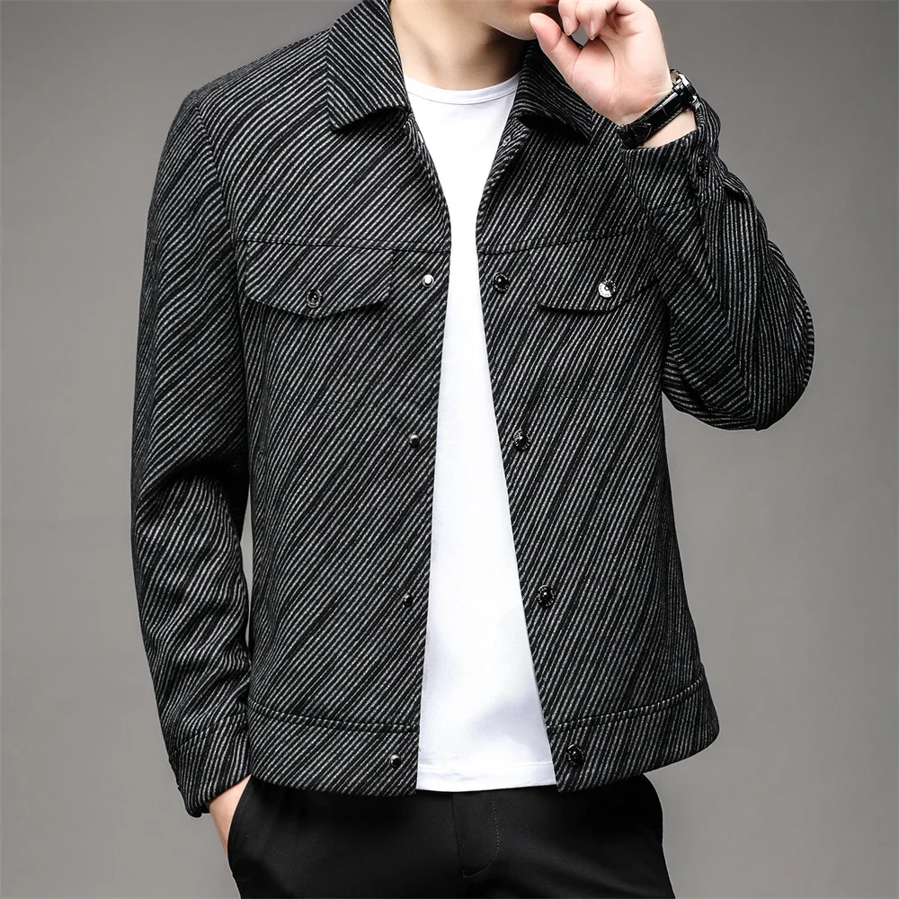 Twill Hooded Lapel Jacket for Men's Clothing New Temperament Casual Gray Suit Version Windproof Warm Jacket D0040