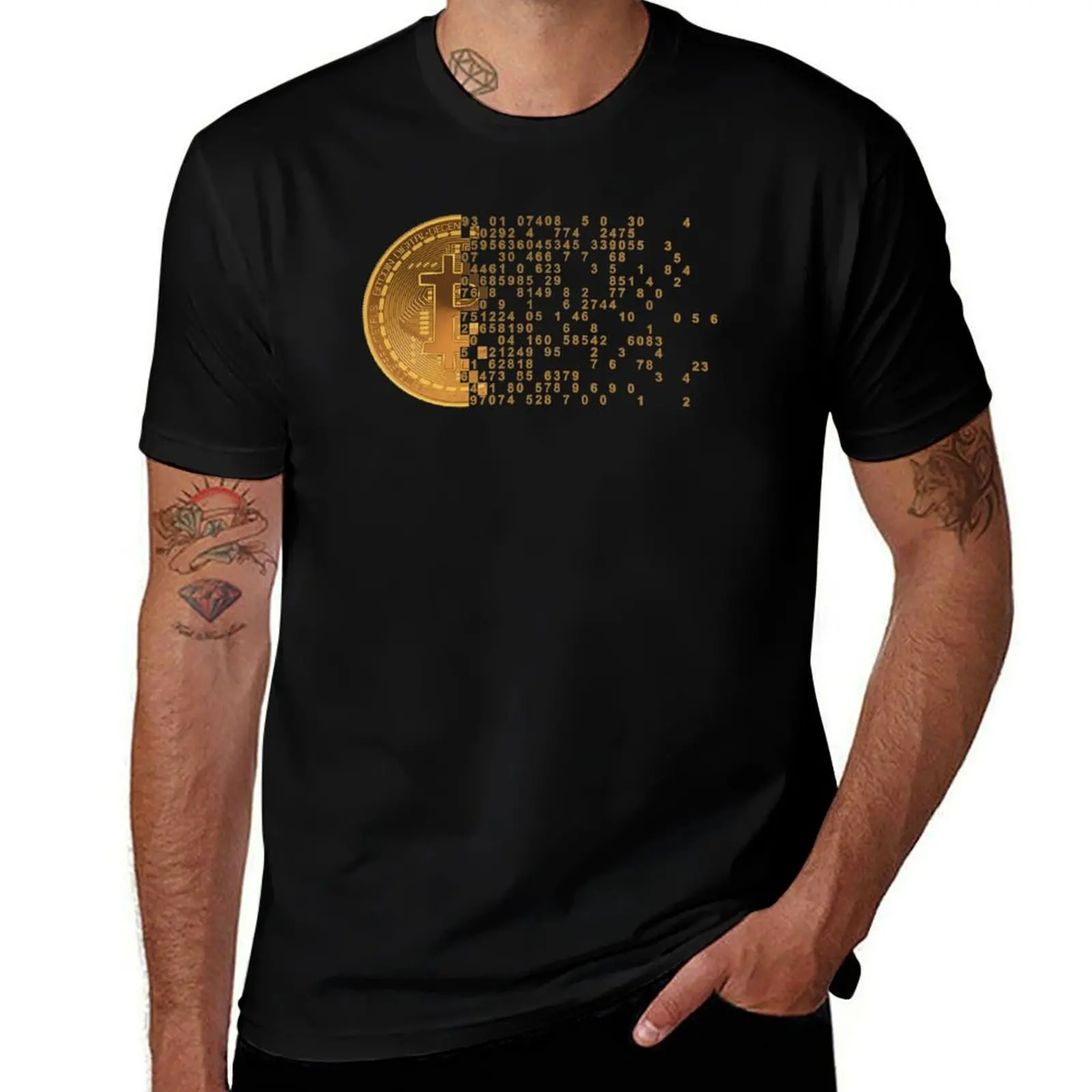 Bitcoin Logo Binary Cryptocurrency Gold Tshirt T-Shirt Lightweight Basic Short Sleeve Shirt T-Shirt