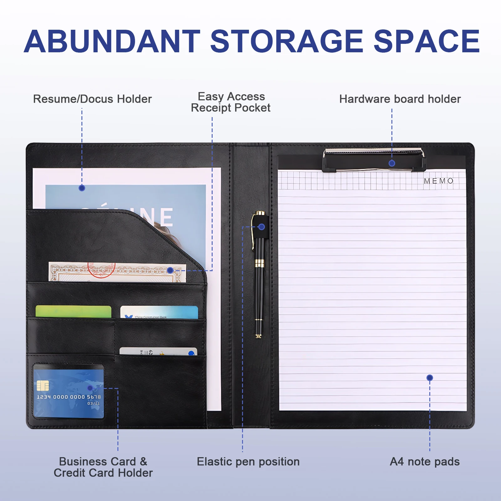 Dossier de fichiers en panneau dur avec bloc-notes, sac de fichiers de documents, bloc-notes multicouche de grande capacité pour réunions d'affaires et voyages