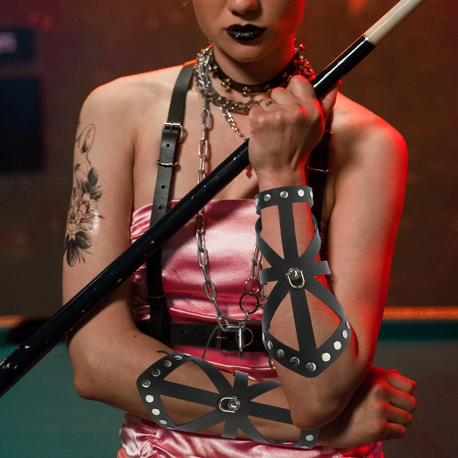 2 قطعة حراس الذراع نمط فاسق الاصطناعي ملزمة حزام قابل للتعديل الأساور تأثيري حلي اكسسوارات هدية للرجال والنساء #5