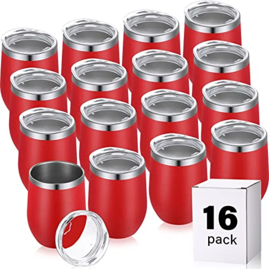 

16 Pack Stainless Steel Wine Tumblers 12 oz Insulated Vacuum Wine Cup Set Double Wall Stainless Steel Stemless Mug Glasses for