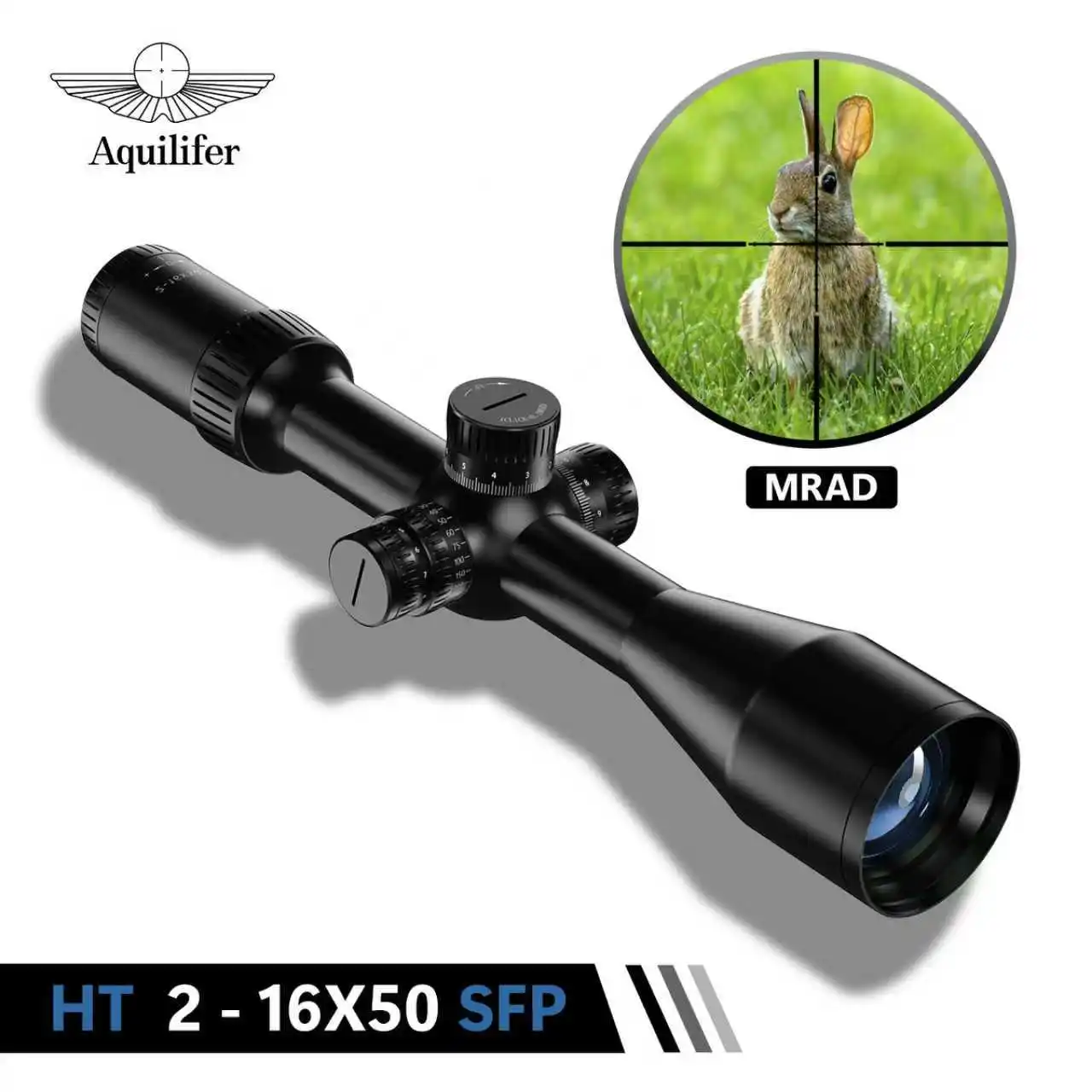 

Aquilifer HT 2-16x50 SFP Rifle Scope, Red Illuminated Reticle, 0.1 MRAD Turrets, Waterproof Shockproof, Long-Range Hunting