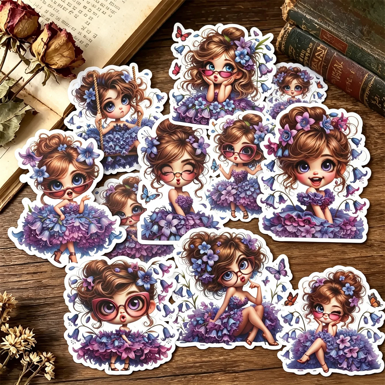17/34pcs homemade Watercolor flower girl planner stickers, handwriting book, DIY photo albums Water Bottle Laptop Phone Bicycle
