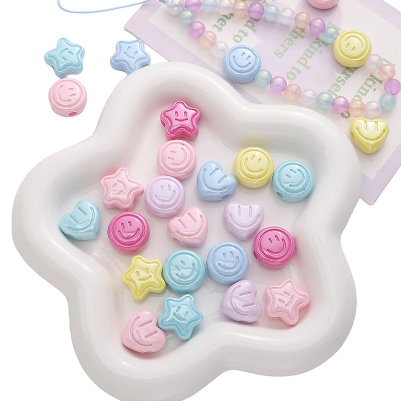 2pcs 18mm Colorful Smiling Face Round/Heart/Star Acrylic Loose Spacer Beads For DIY Bracelet Phone Chain Jewelry Making Findings