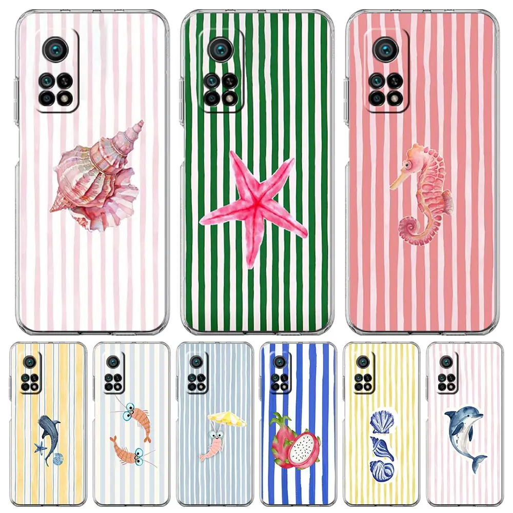 Colorful Marine Organism Striped Base Phone Case For Xiaomi Mi 18 17 15 14 13 12 Lite 15T 14T 13T 12T 11T Pro 5G Clear Cover