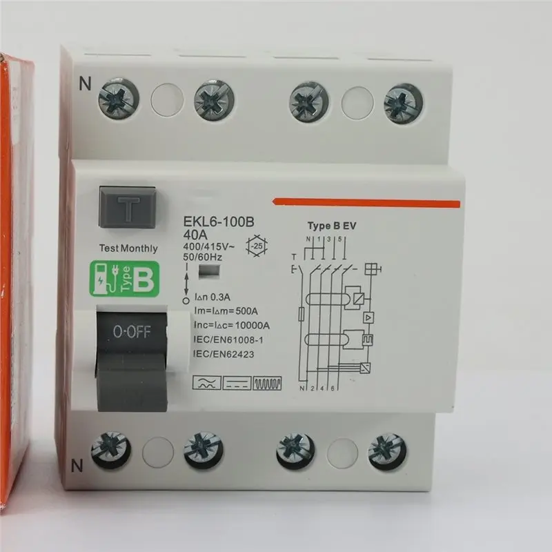 [NEW!A08R】 Type B RCD RCCB Circuit Breaker 4P 40A 300Ma Din Rail 220V