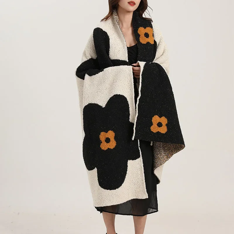 Luxury Half Fleece Sunflower Sofa Blanket Advanced Airplane Aviation Shawl Cushion for Napping Cozy Soft Jacquard Bed Cover