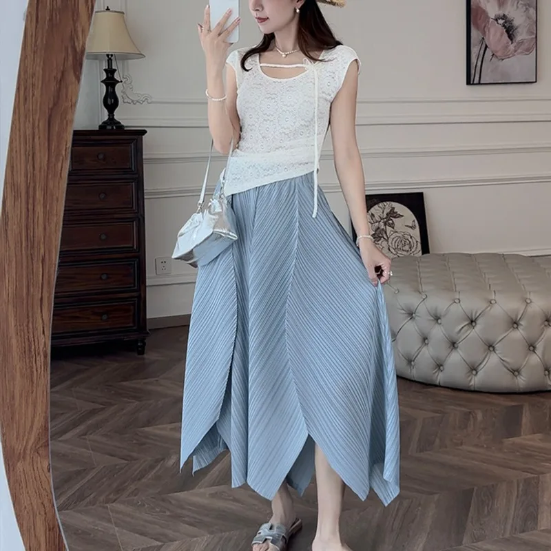 

Miyake Folds 2026 New Spring and Summer Blue Irregular Hem A-line Half-body Skirt in The Long Section of The Gentle Lazy Wind