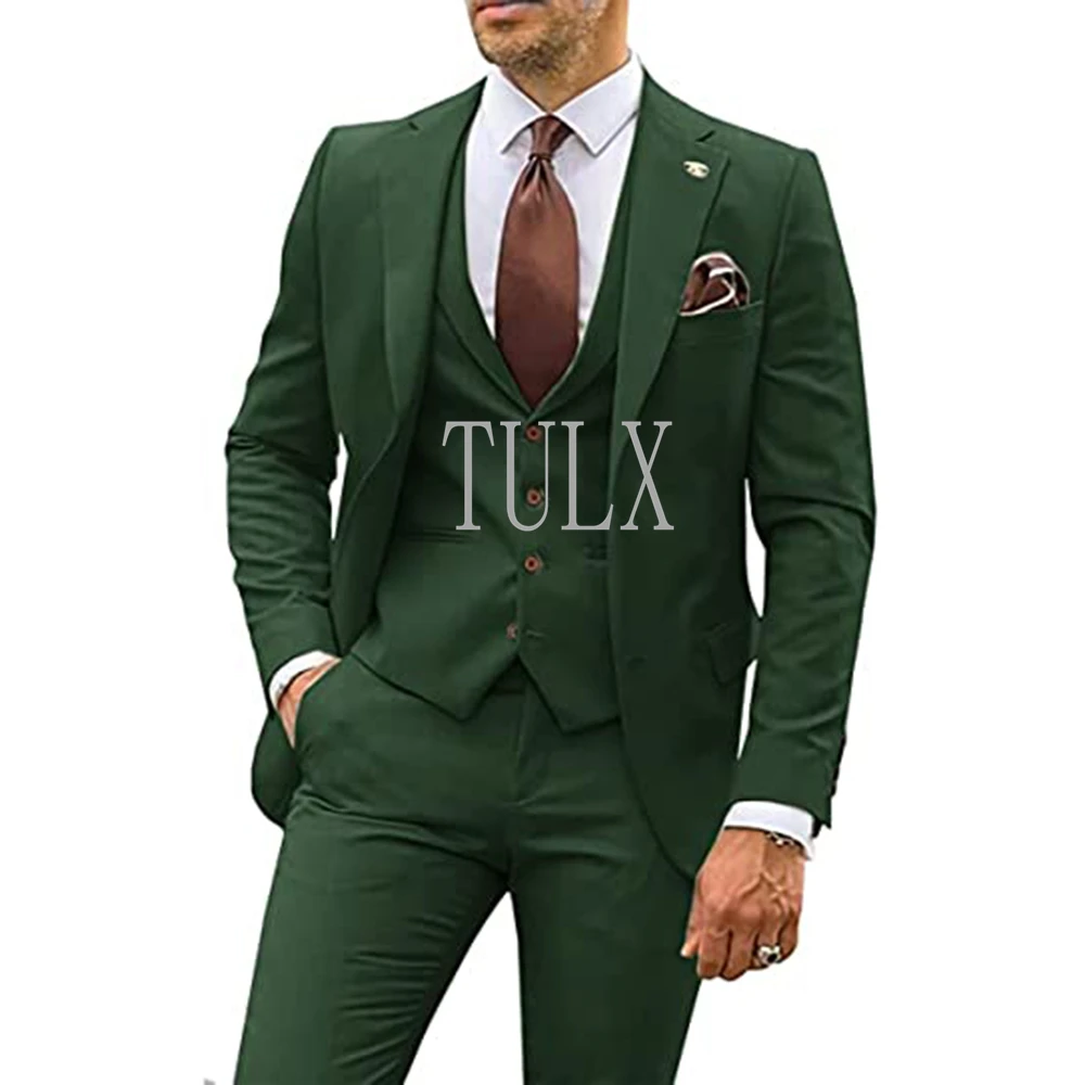 Traje de 3 piezas para hombre, conjunto de chaqueta con solapa y muescas, esmoquin de estilo informal para fiesta, negocios, chaleco y pantalones