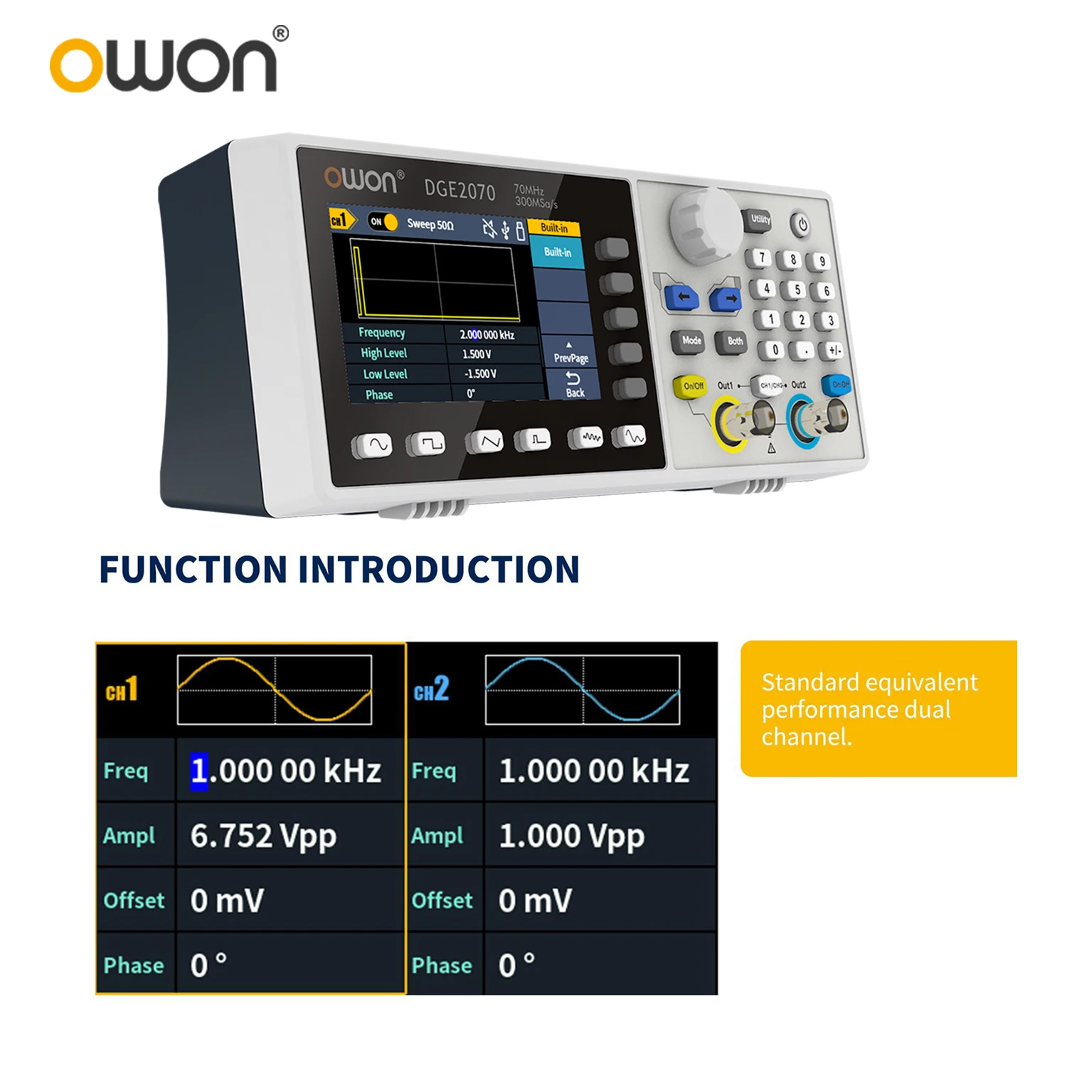 Owon DGE2035 DGE2070 300MSa/s Arbitrary Waveform Generator 14Bits 35MHz / 70Mhz Dual Channels Osiloscopio Digital Oscilloscope