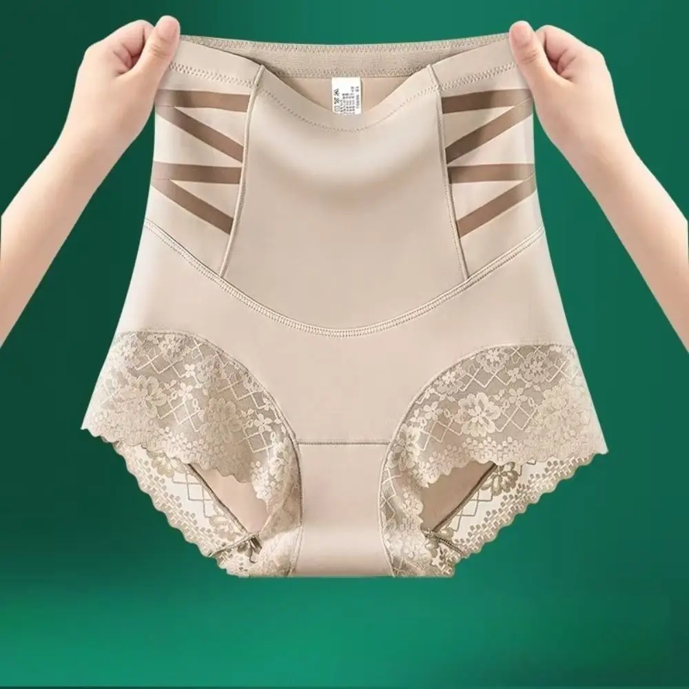 

Hip Lift Women Ice Silk Panties Lingeries High Waist Lace Floral Underpants Traceless Belly Contracting Postpartum Body Shaper