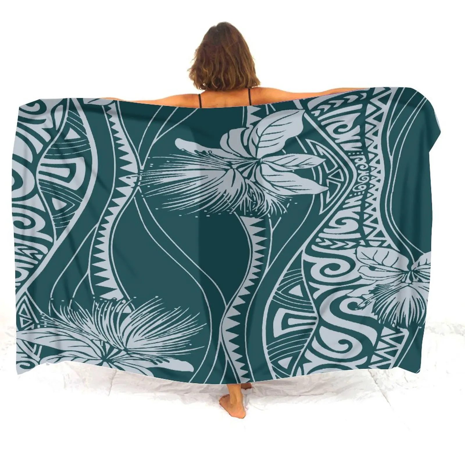 Custom Wholesale Polynesian Ladies Sarong Samoan Vintage Tribal Print Custom Sarong Style Shawl Summer Seaside Elegant Coat