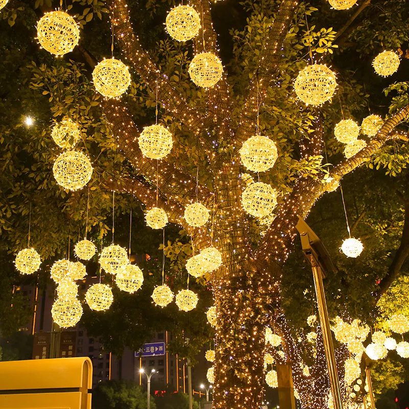 Atmosfera festivaLEDTakraw Ball String Lights Outdoor Waterproof Street Engineering Illuminazione Appesa Decorazione dell'albero Paesaggio