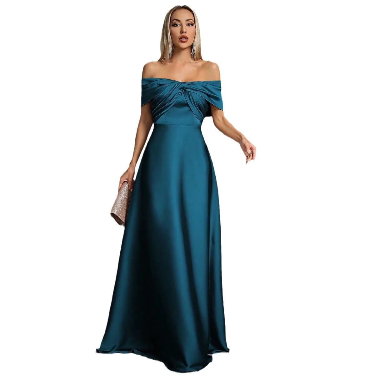

Sexy Open Back Ruched Off Shoulder Long Formal Evening Dress