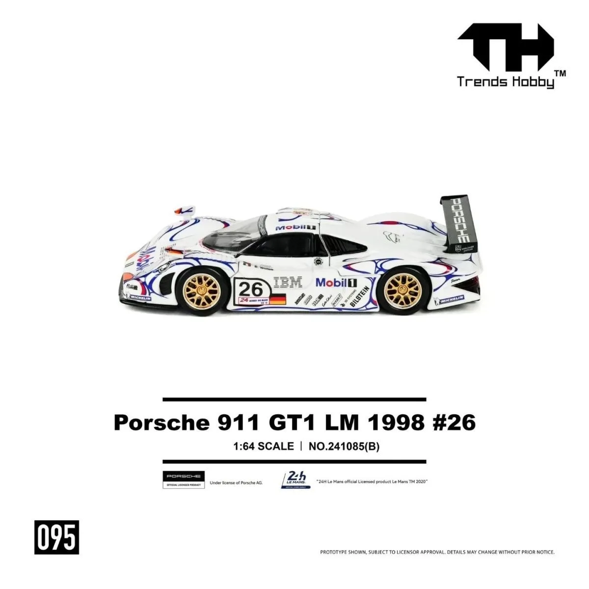 TendênciasHobby 1/64 Porsche 911 GT1 LM 1998 # 26 A tampa do motor pode ser removida para presente de modelo de carro em liga fundida