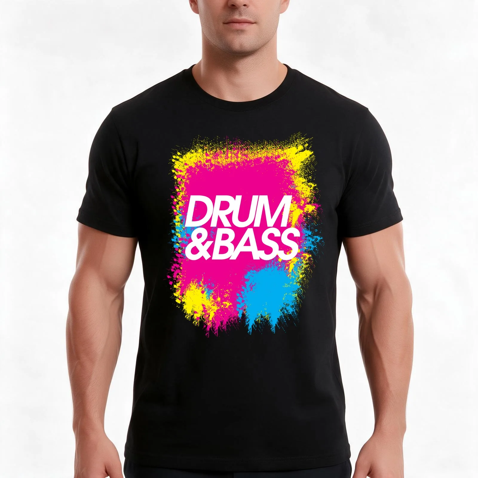 Drum & Bass (splash) T-Shirt, Summer Casual Cotton Tee, Oversized Streetwear Tops, Vintage Graphic Print, Loose Fit Short Sleeve