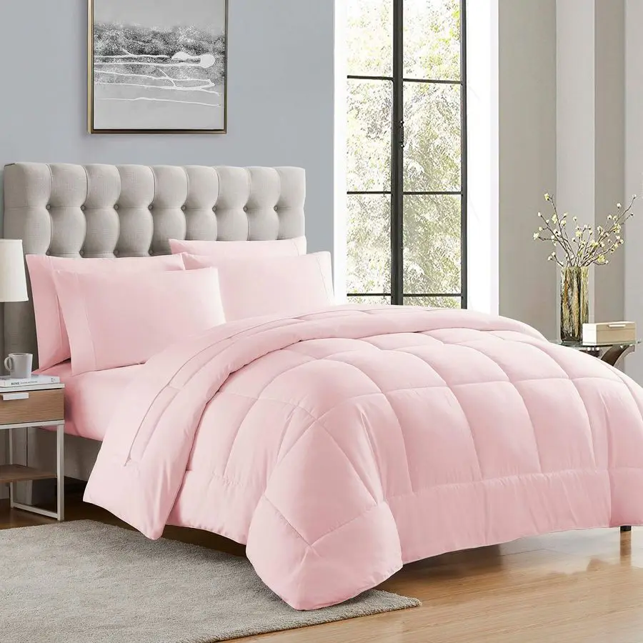 

Down Alternative Comforter All Season Warmth Luxurious Plush Loft Microfiber Fill Duvet Insert Bedding, Queen, Pale Pink