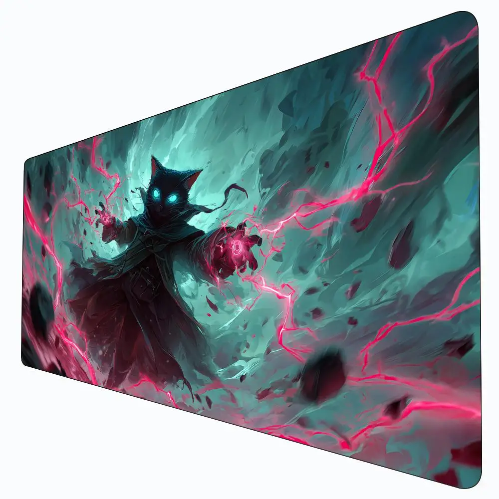 

Lightning Black Cat Mage MTG Playmat Magic Card Battle Mat Non-Slip Durable 35X60CM Commander playmat Board Game Mat for TCG
