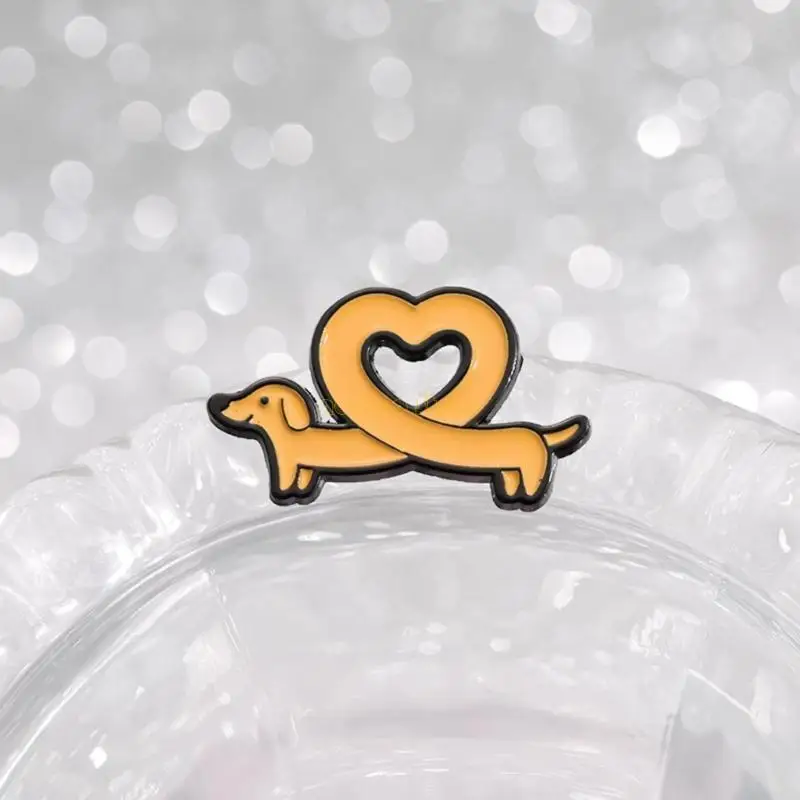 31BF broche à revers en émail en forme cœur épingles en émail pour chien dessin animé, Badges à revers pour sacs à