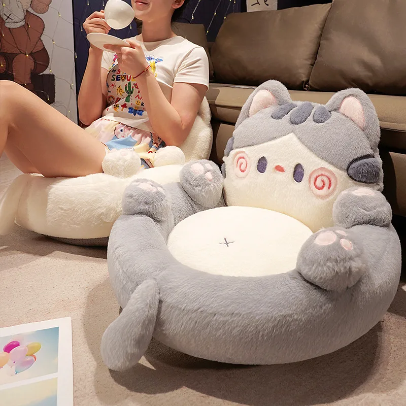 Canapé dossier en peluche pour enfant - 2 en 1 - Pliable - Mignon dessin animé - Canapé paresseux - Pour le salon, la chambre à coucher - Sans doublure - Bleu - Taille unique