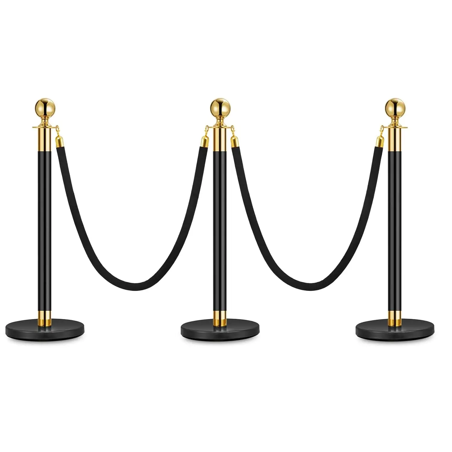 Poteaux et cordes en velours, barrières de contrôle des foules, corde en velours noir, barrières de sécurité pour file d'attente, séparateurs de ligne pour tapis rouges